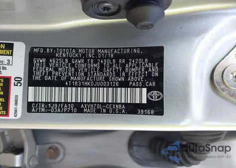 2018 Toyota Camry Le from USA, damaged, VIN 4T1B31HK0JU003126